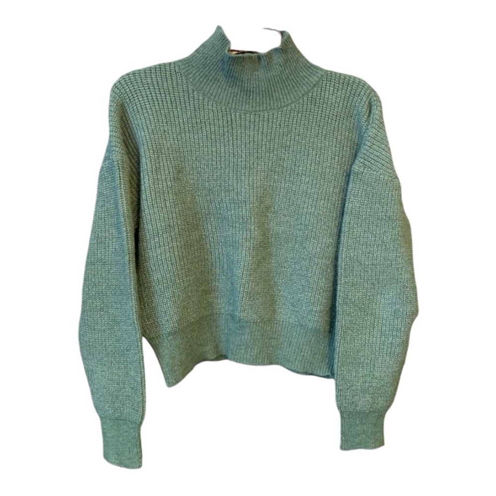 Shein Cropped Ribbed Mock Neck Long Sleeve Sweater in Green